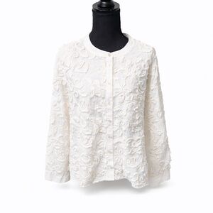 Pilcro Anthropologie Off White Embroidered Button Front Blouse